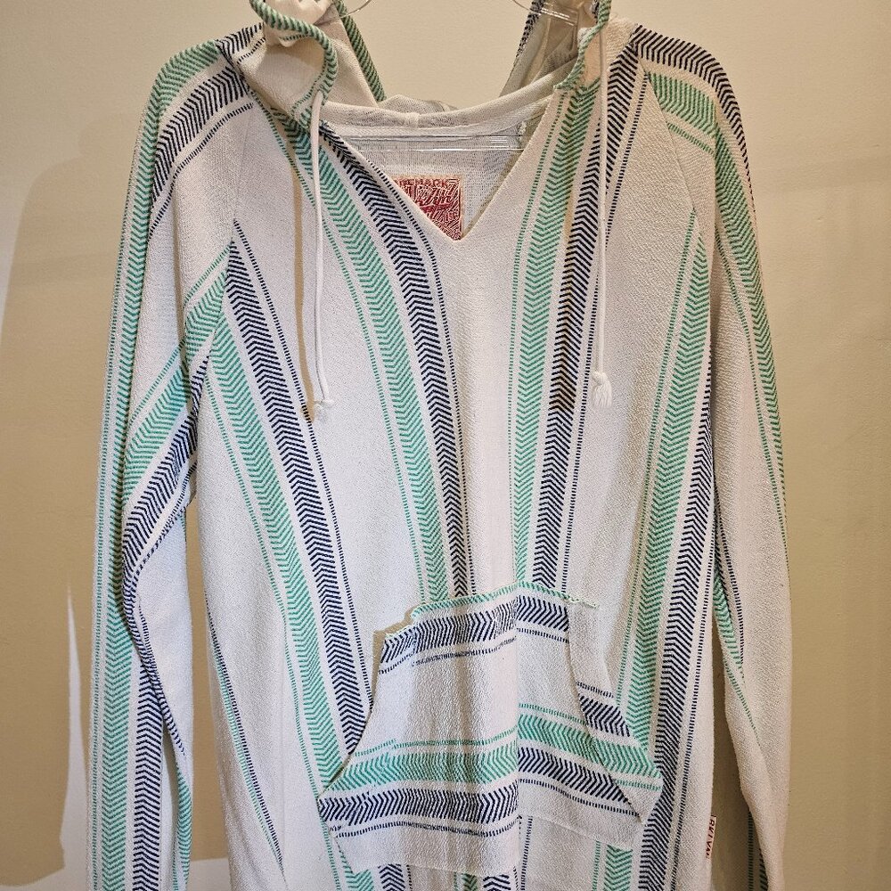 Bo-Ho Non-Zip Tribal/Chevron Design Stripe Hoodie w/Tunnel Pocket